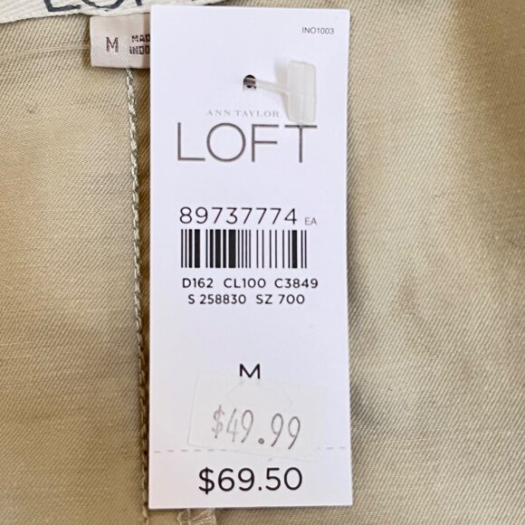 Ann Taylor Safari Style Jacket Khaki‎ Roll Up Sleeves Cargo Pockets Medium  NWT - Picture 10 of 12